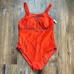 Adore Me Coralin Orange Mesh Detail One Piece Bathing Suit